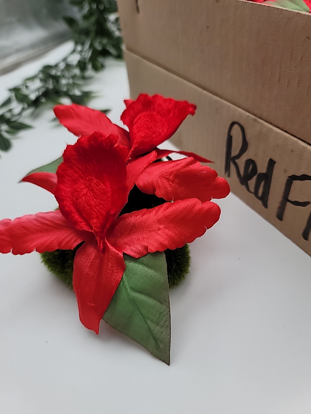 36 Double Stems Silk Flowers Red Cattleya Laelia Orchids 8 Inches New In Box