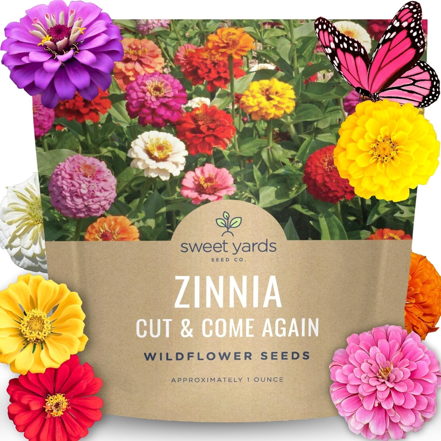 Zinnia Cut & Come Again Mix – Large 1 Ounce Packet – 4,000 Flower Seeds for P…