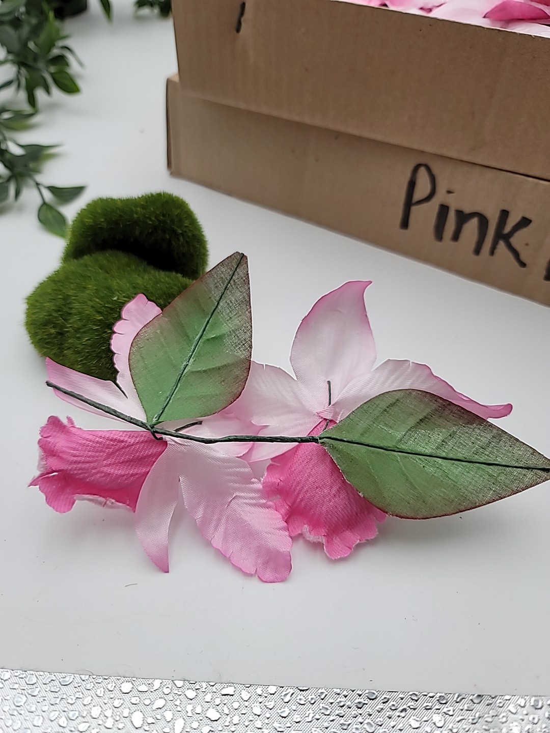 36 Double Stems Silk Flowers Pink Cattleya Laelia Orchids 8 Inches New In Box