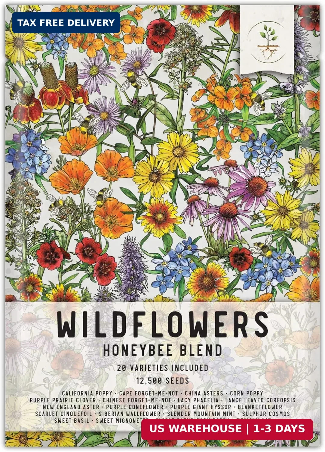 Seed Needs Pollinator Seed Mix Honey Bee Blend Wildflowers | Bulk 1 Ounce 12,500