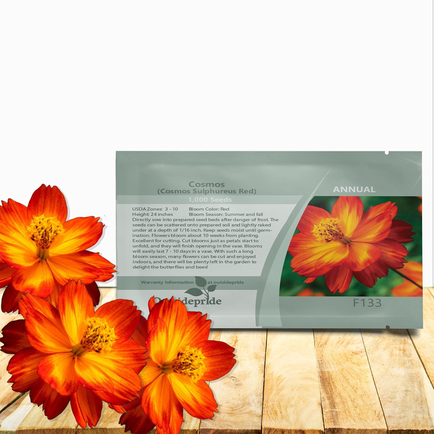 2000 Seeds Sulfur Drought Tolerant Cosmos Red Garden Flower Plant Seed