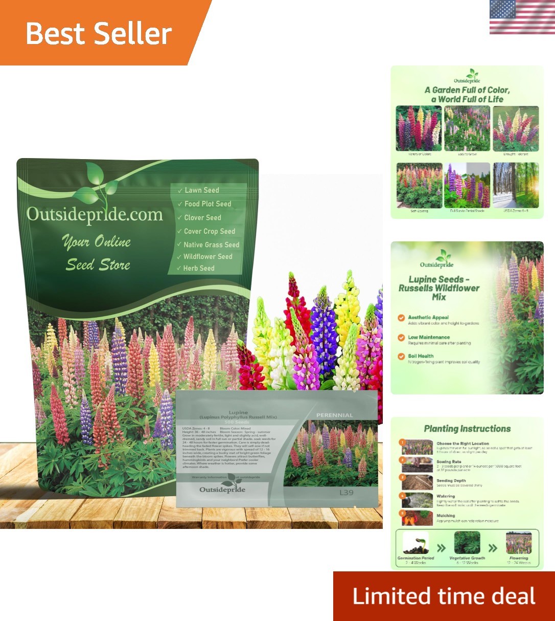 Mixed Russells Lupine Seeds – 1 Lb. Perennial, Self-Sowing, Cold Hardy & Fros…