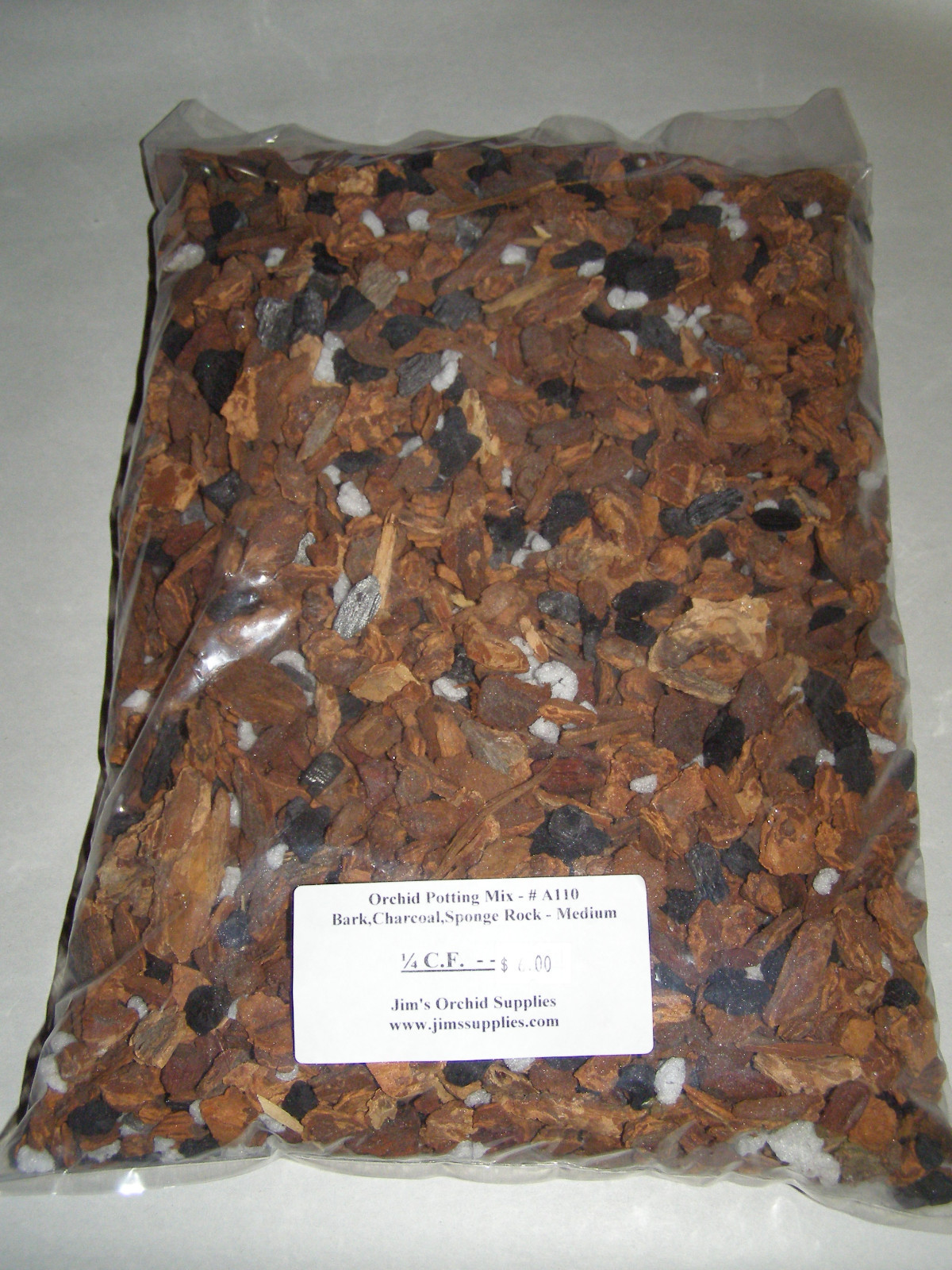 ORCHID POTTING MIX. ¼ CF. MEDIUM BARK, CHARCOAL, SPONGE ROCK