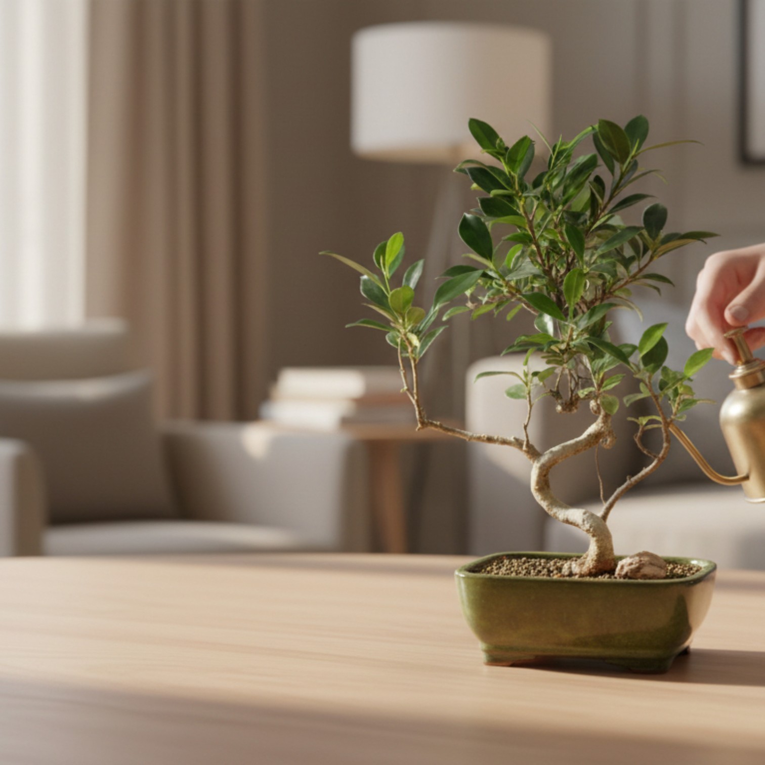 Ficus Retusa Bonsai Tree 10″H Indoor Banyan Fig Small Curved Trunk Style
