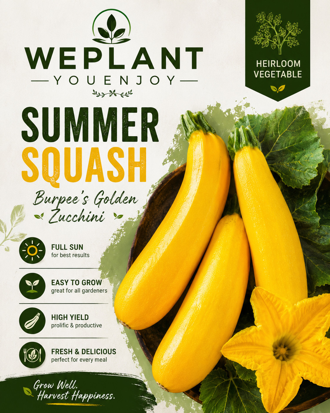 Small family farm summer squash high yeild organic Non-GMO
