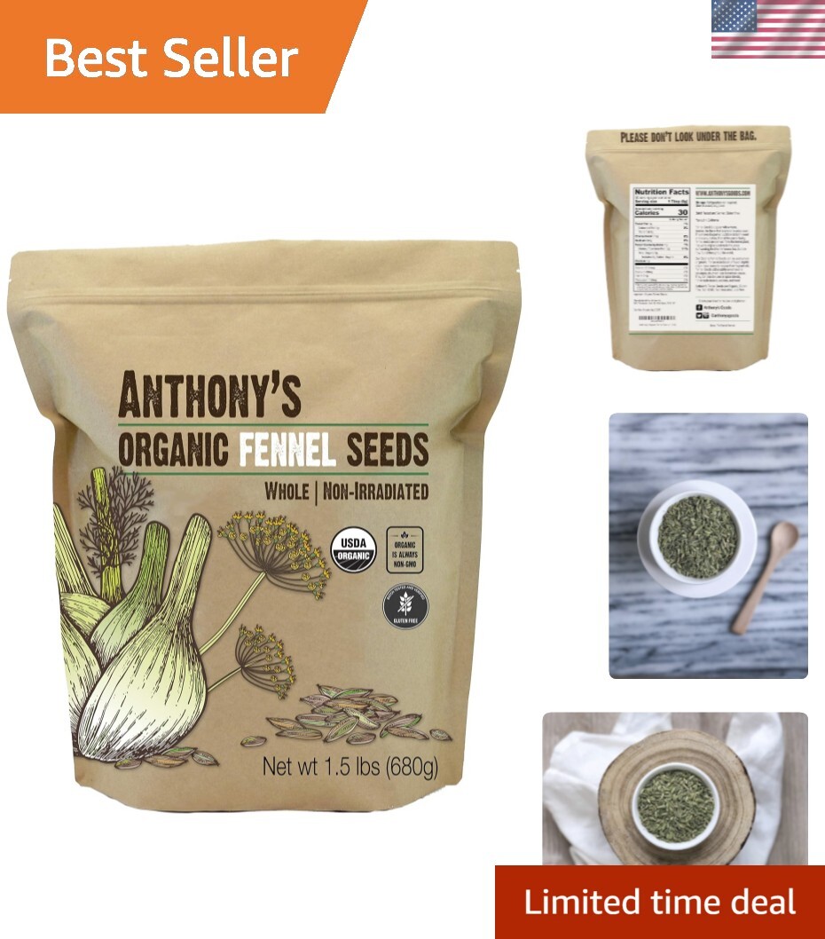 Organic Fennel Seeds, 1.5 lb – Non-GMO, Gluten-Free, High-Quality Spice