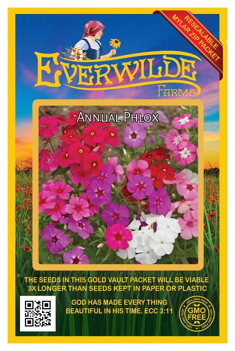 1000 Mixed Annual Phlox Wildflower Seeds – Everwilde Farms Mylar Seed Packet
