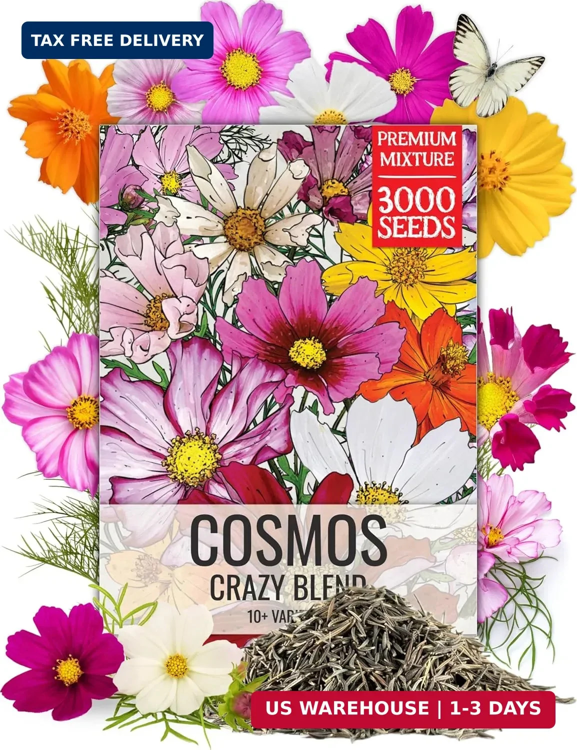 Seed Needs Flower Seeds Cosmos Crazy Blend No Filler 10+ Varieties Cosmos | Cosm