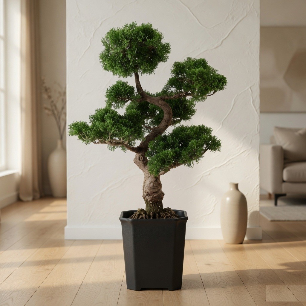 Artificial Cedar Bonsai Tree Large Faux Bonsai in Decorative Planter Zen Hom 36″