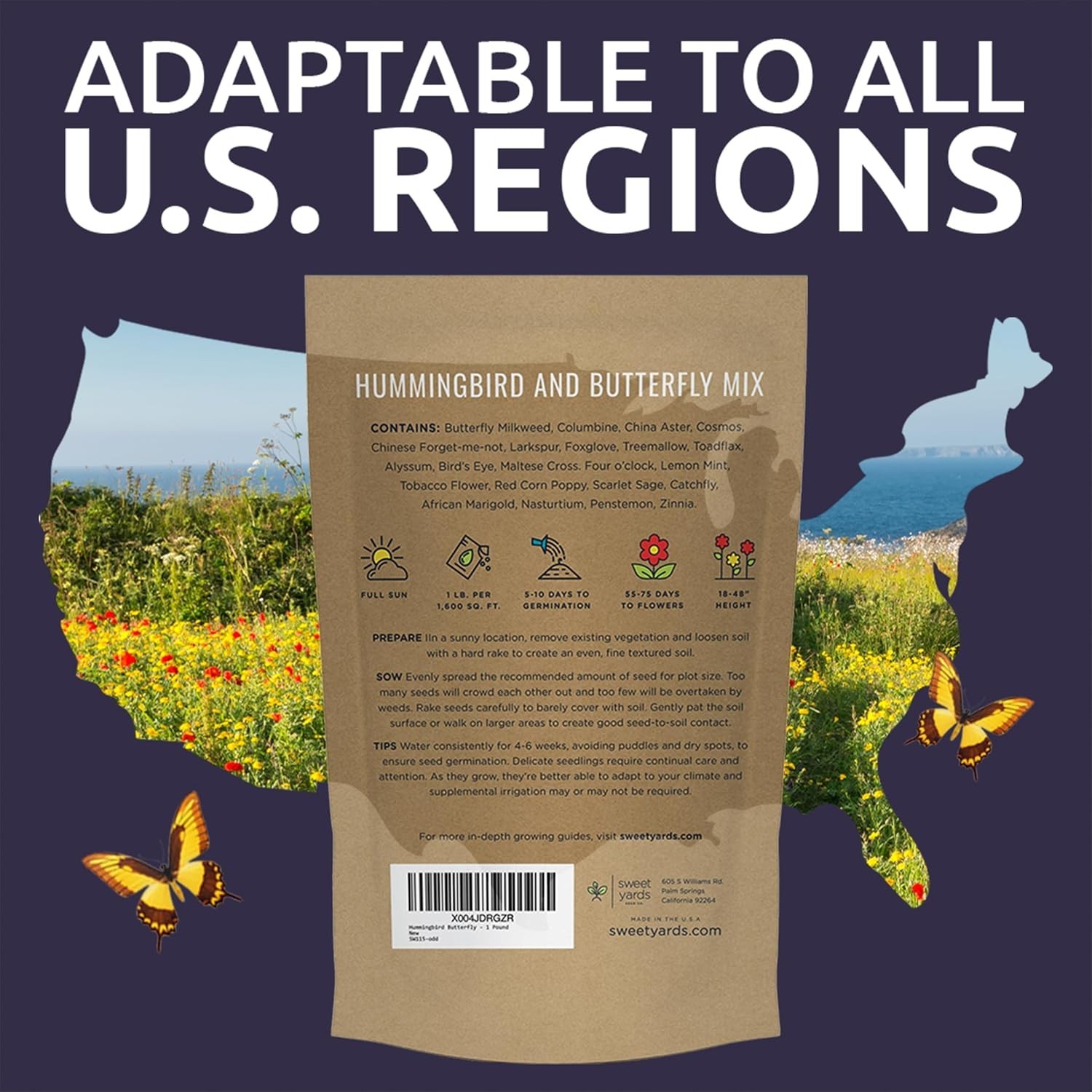 Bulk 1 Pound Wildflower Seeds Mix for Attracting Butterflies and Hummingbirds