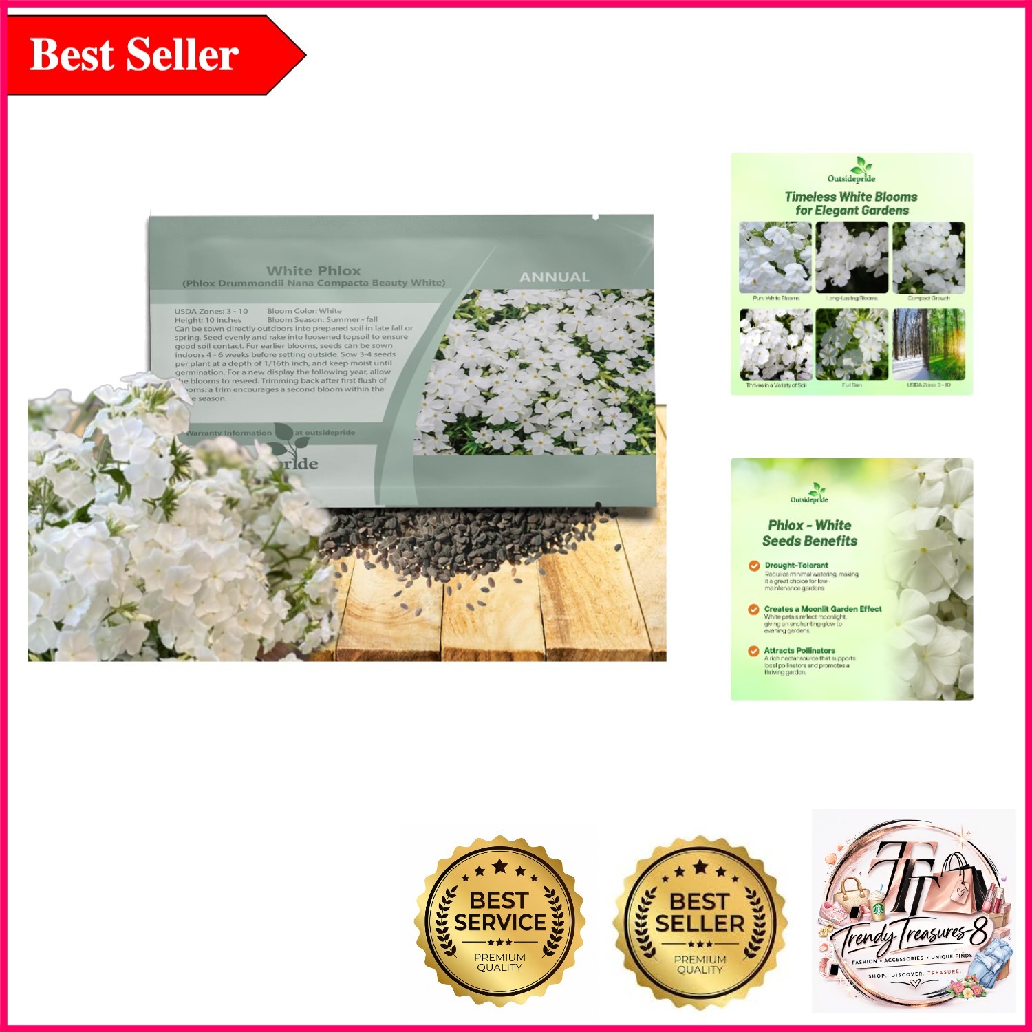 Vibrant White Phlox Seeds – Long Blooming, Self-Seeding, Pollinator-Friendly