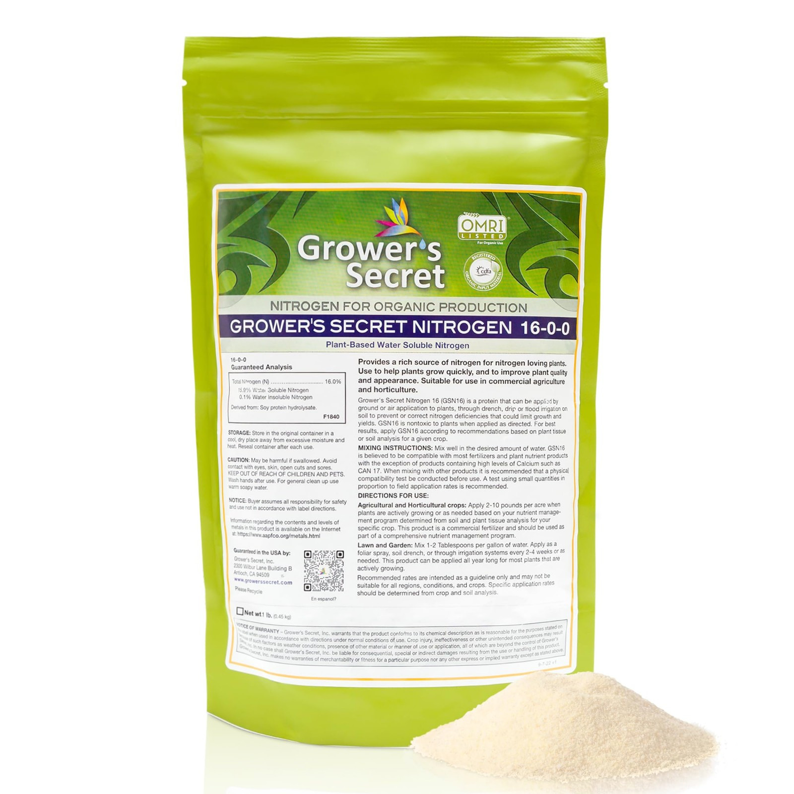 Grower’s Secret Nitrogen 16-0-0 • Organic • Readily Available For Uptake • 2 Lb