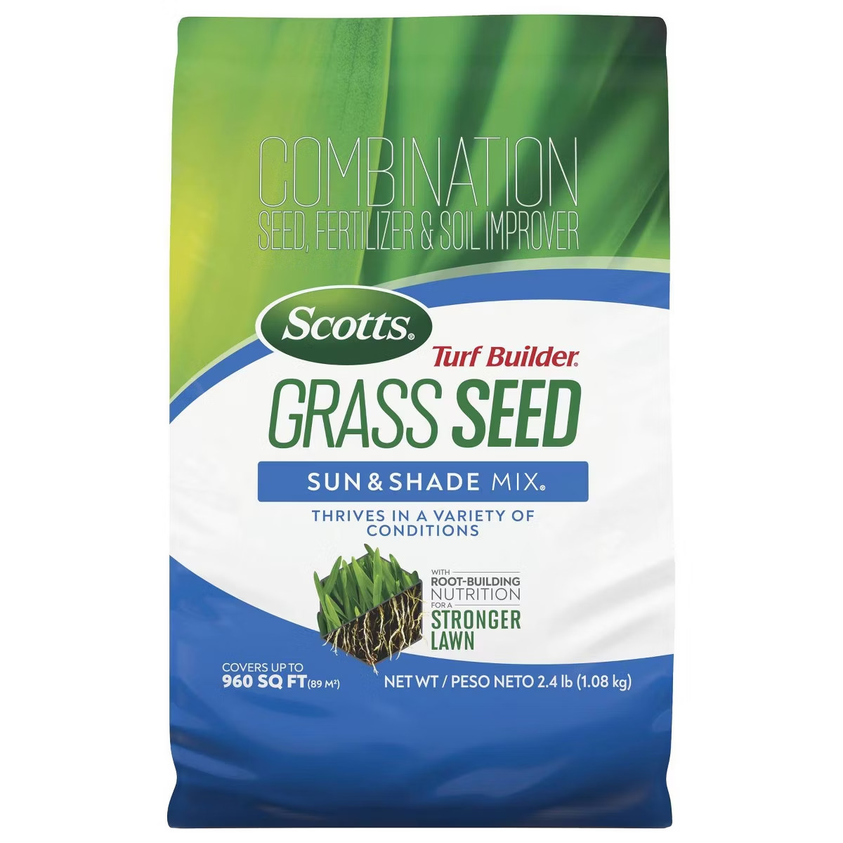 Scotts Turf Builder 2.4lbs Grass Seed Sun and Shade Mix: Lawn Overseeding,