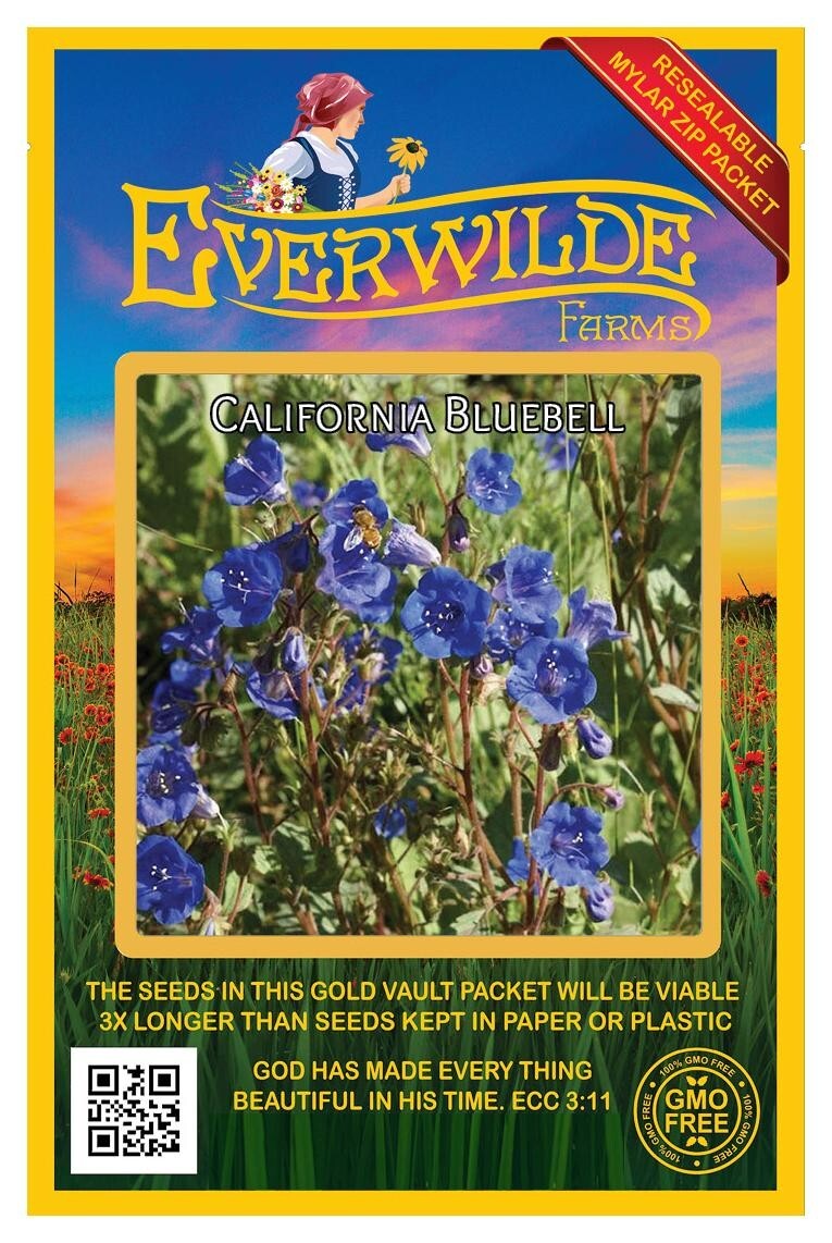 2000 California Bluebell Wildflower Seeds – Everwilde Farms Mylar Seed Packet