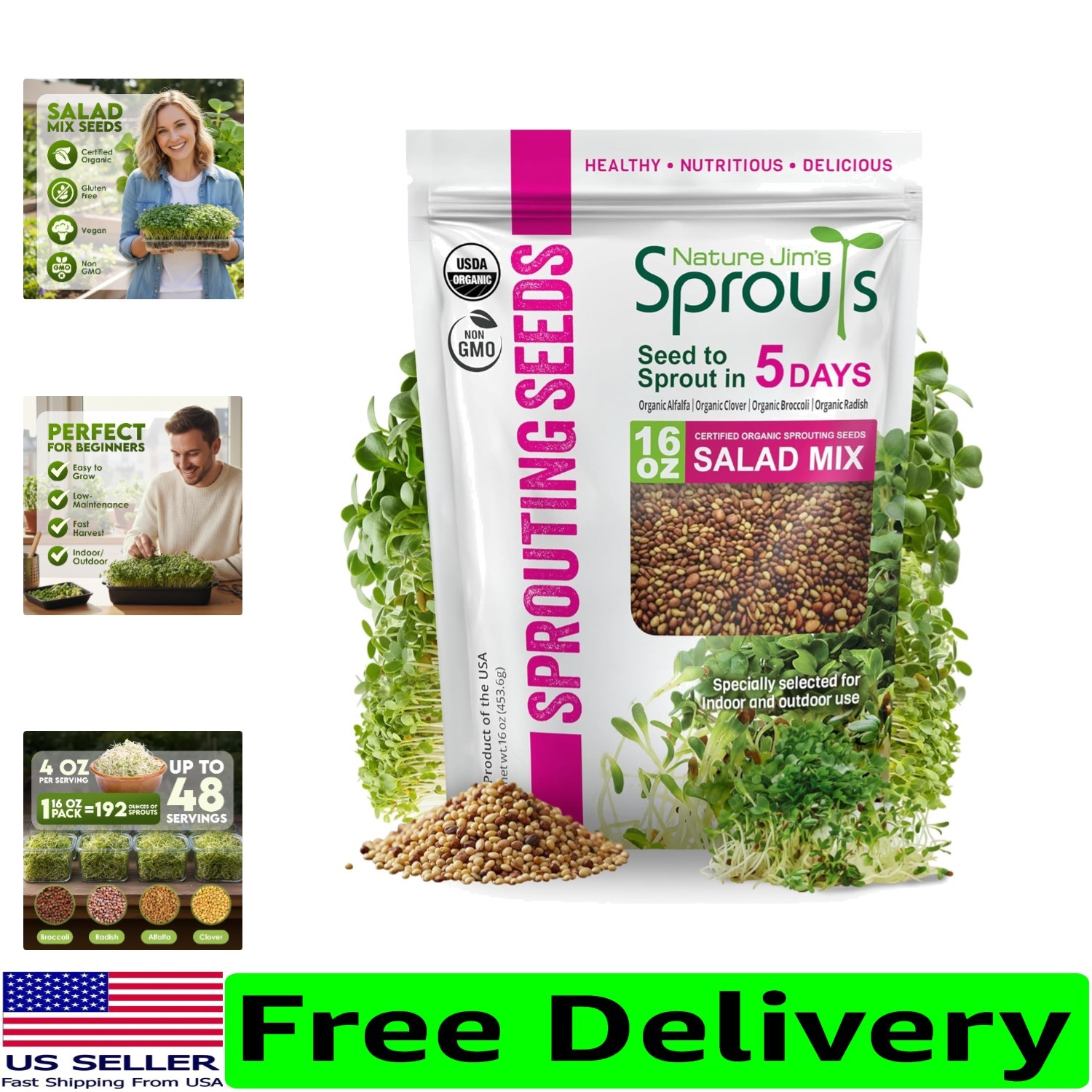 Quality Organic Microgreen Seeds – Broccoli & Alfalfa Mix for Quick Growth (1lb)