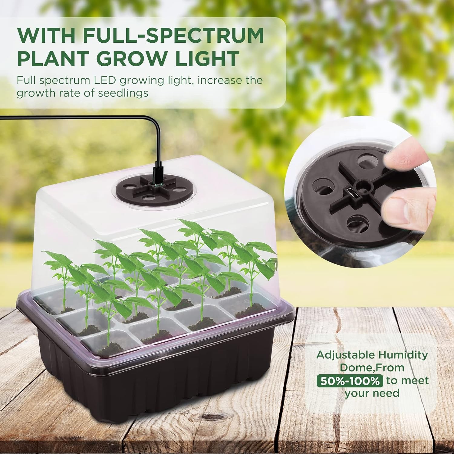 Seed Starter Tray, 6PCS Seed Starter Kit with Grow Light & Humidity Domes 3.9″