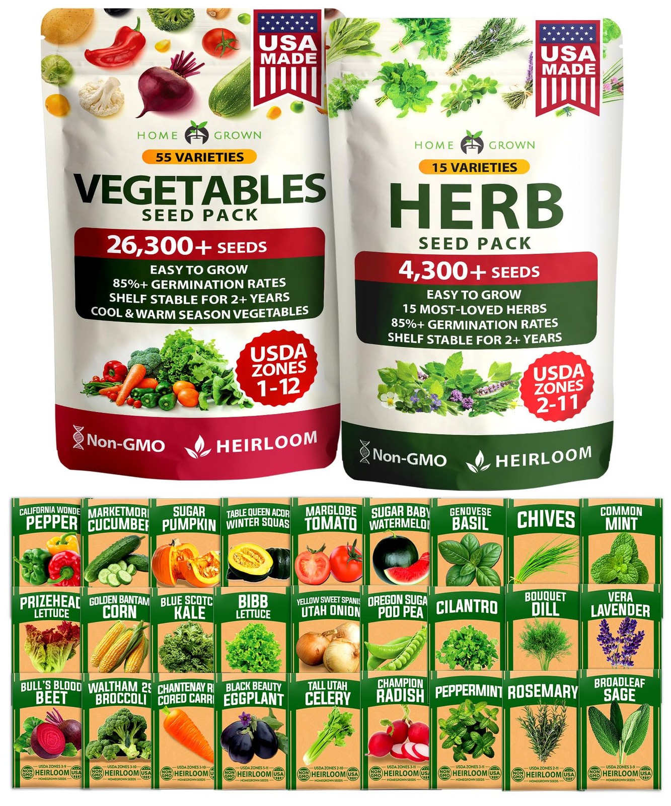 70 Variety Non-GMO Heirloom Vegetable & Herb Seed Kit for Year-Round Gardening