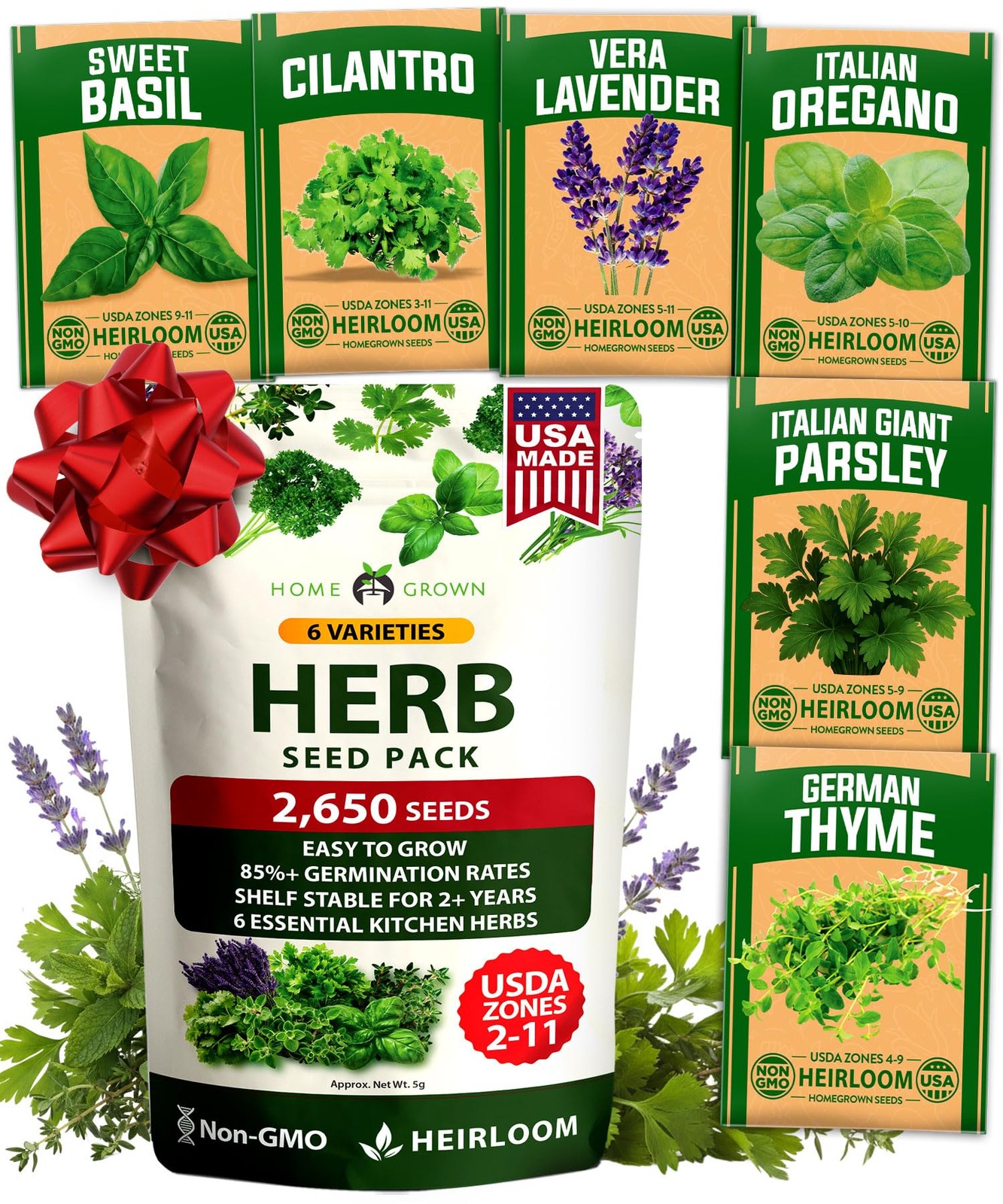 6 Herb Seeds for Planting 2,650+ Non-GMO Heirloom Seeds | Extra Large Variety…