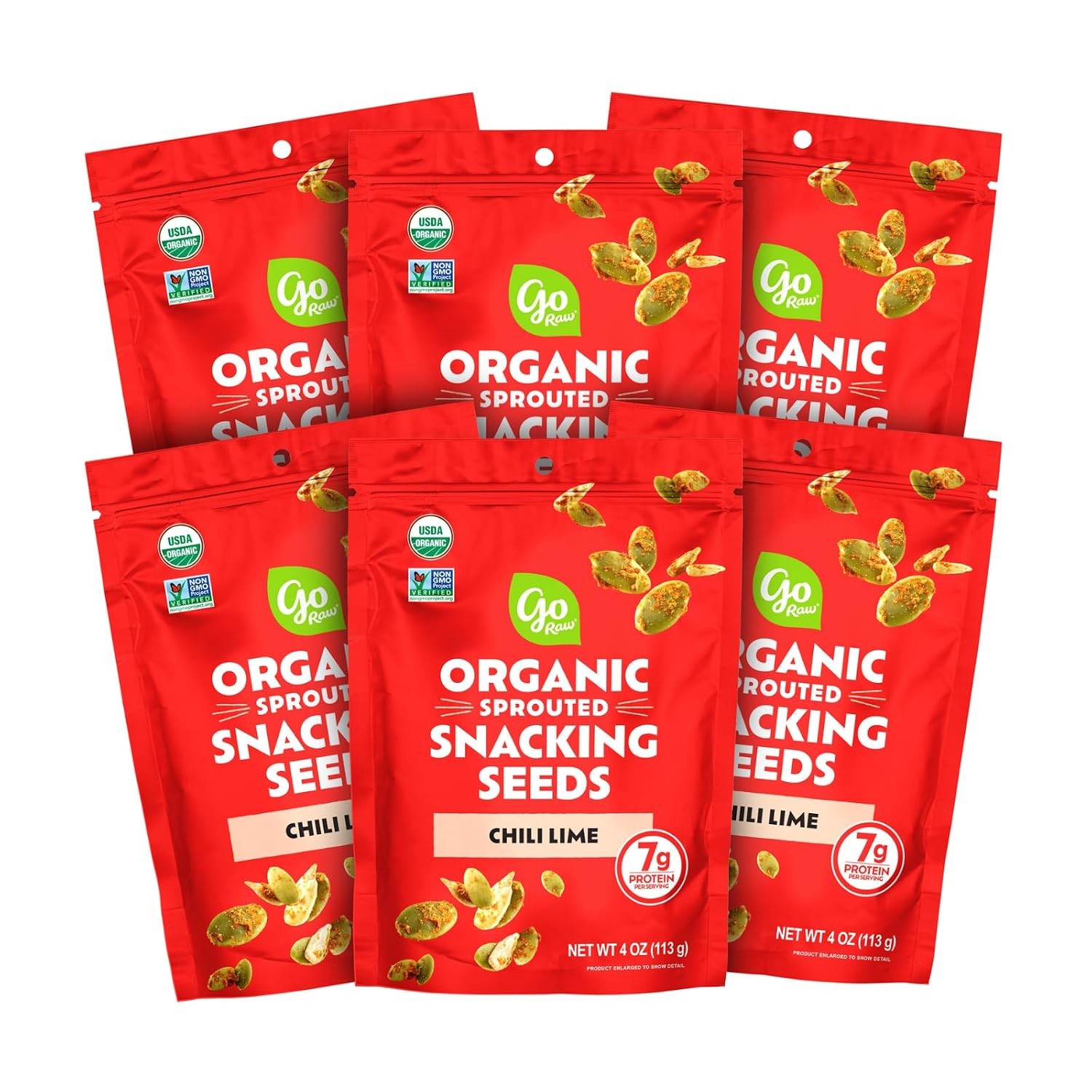 Go Raw Organic Sprouted Chili Lime Pumpkin & Sunflower Seeds 4oz 6 Pack Keto