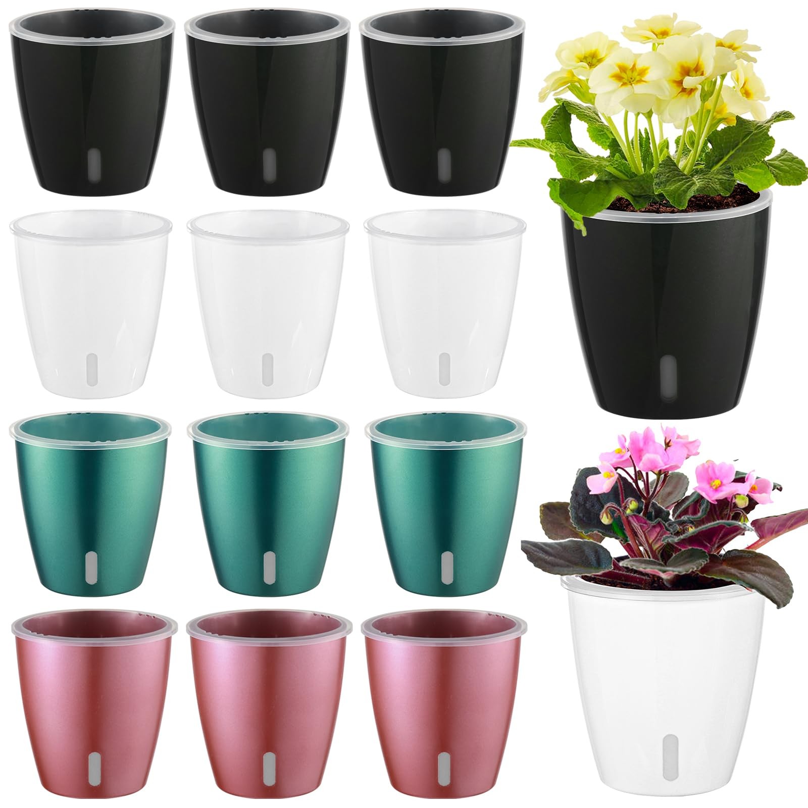 KvyusFlourish 12-Pack 5″ Self Watering Pots for Indoor Plants w/ Water Indicator