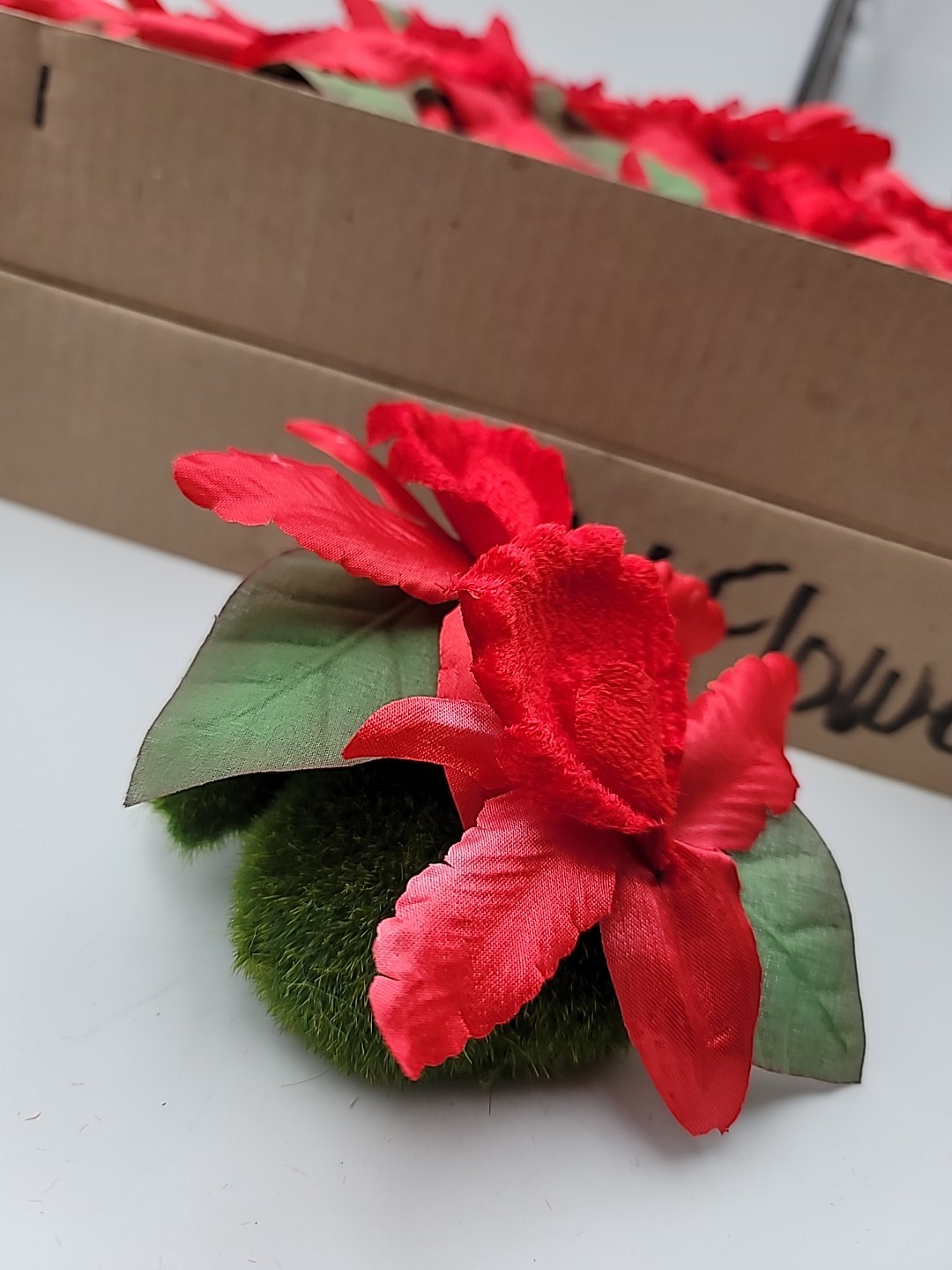 36 Double Stems Silk Flowers Red Cattleya Laelia Orchids 8 Inches New In Box