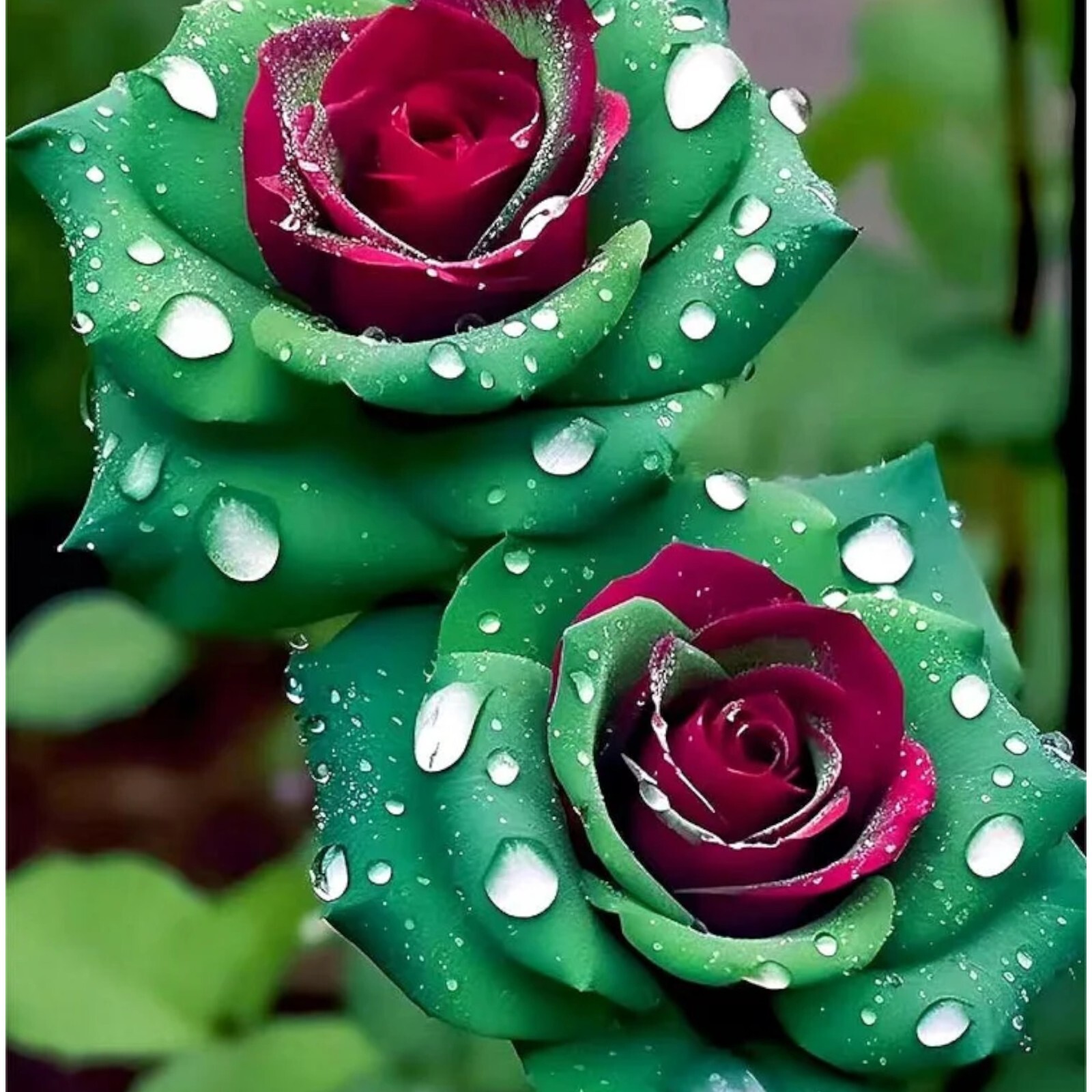 20pcs Ruby Green Twin Roses – Captivating Contrasts for Your Garden – Non-GMO