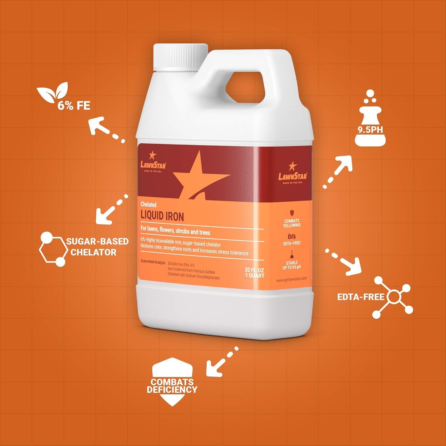 32oz Liquid Iron Plant Food – EDTA-Free, Chlorosis Treatment, Greener Foliage