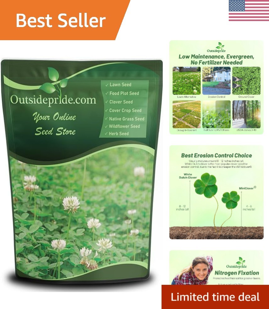 Perennial White Dutch Clover Seed – 2 lbs. Nitrocoated, Inoculated Clover See…