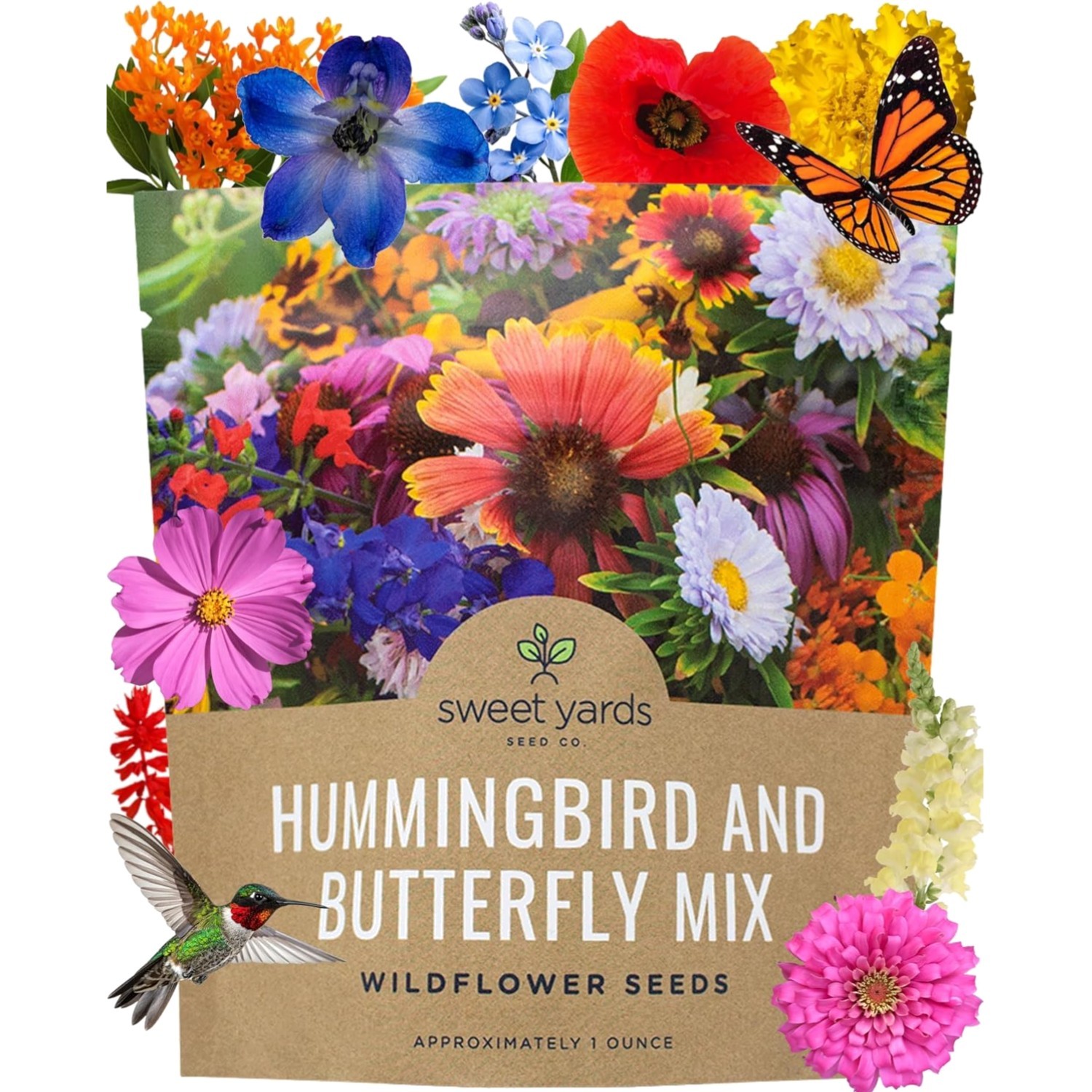 Wildflower Seeds Mix 1 Ounce 7500+ Seeds Butterfly Hummingbird