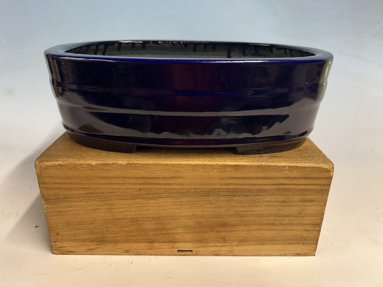Dark Blue Glazed Tokoname Bonsai Tree Pot By Koyo 11 3/4”