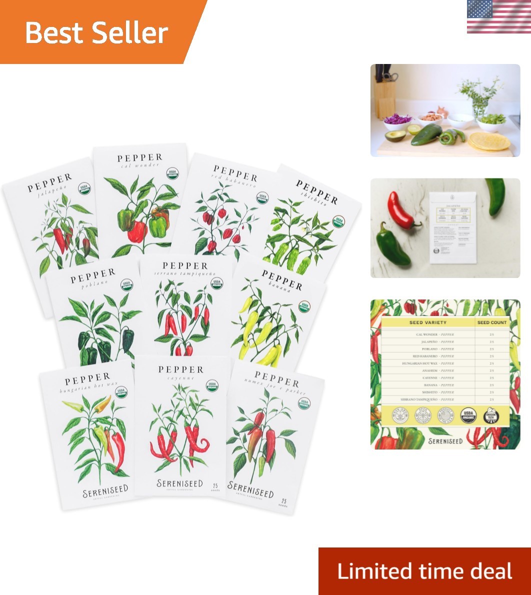 Certified Organic Hot Pepper Seeds 10-Pack – Non GMO, Open Pollinated – Jalap…
