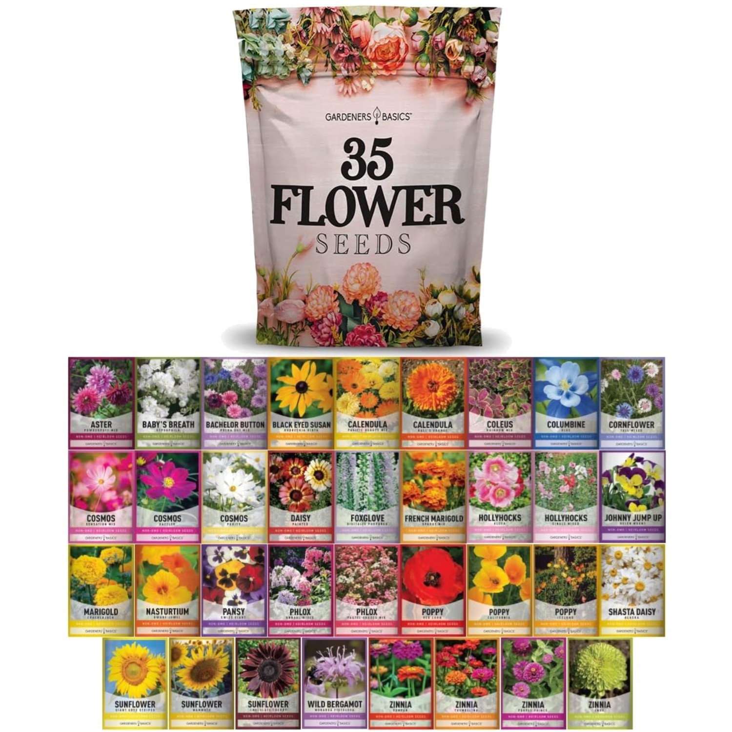 35 Variety Flower Seeds Pack for Bees & Butterflies