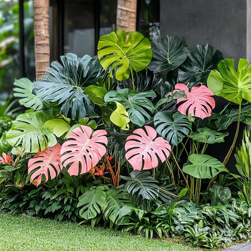 Rare Monstera Seeds Deliciosa, Pink and Green Tropical Leaves, Garden Landsca…