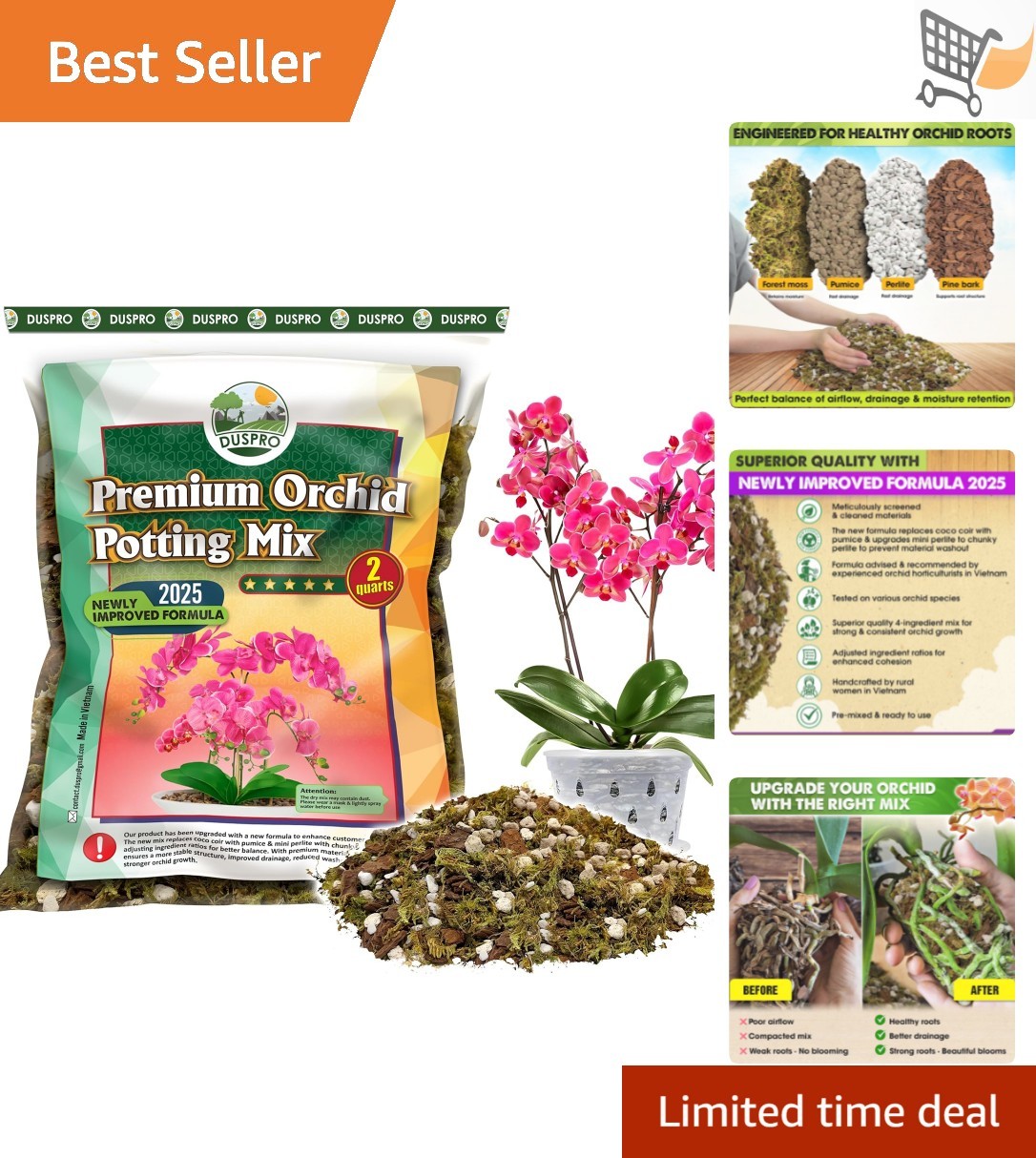 Orchid Potting Mix Natural Ingredients for Repotting 2QT Indoor Drainage