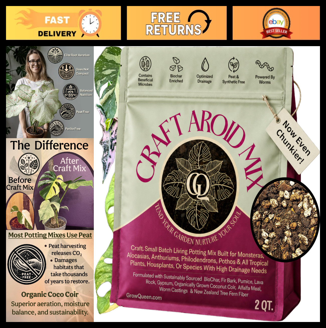 Organic Potting Mix for Aroids – Well-Draining Soil for Alocasia, Monstera, Phil