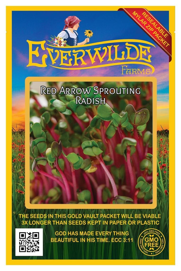 500 Red Arrow Sprouting Radish Seeds – Everwilde Farms Mylar Seed Packet