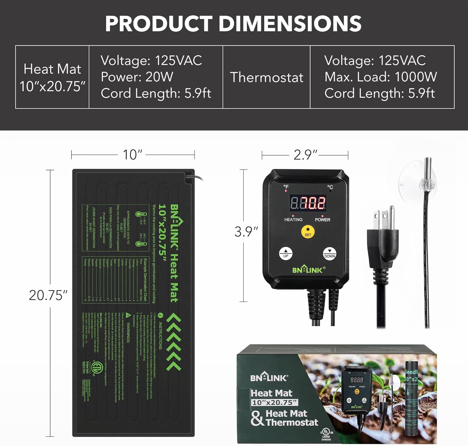 BN-LINK Seedling Heat Mat Heating Pad + Digital Thermostat Controller Combo Set