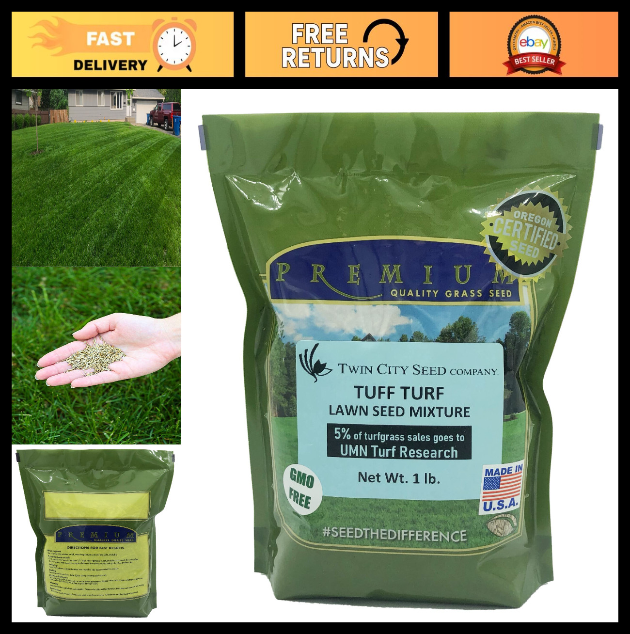 Premium Grass Seed Mix – Tall Fescue, Perennial Ryegrass & Kentucky Bluegrass, 1