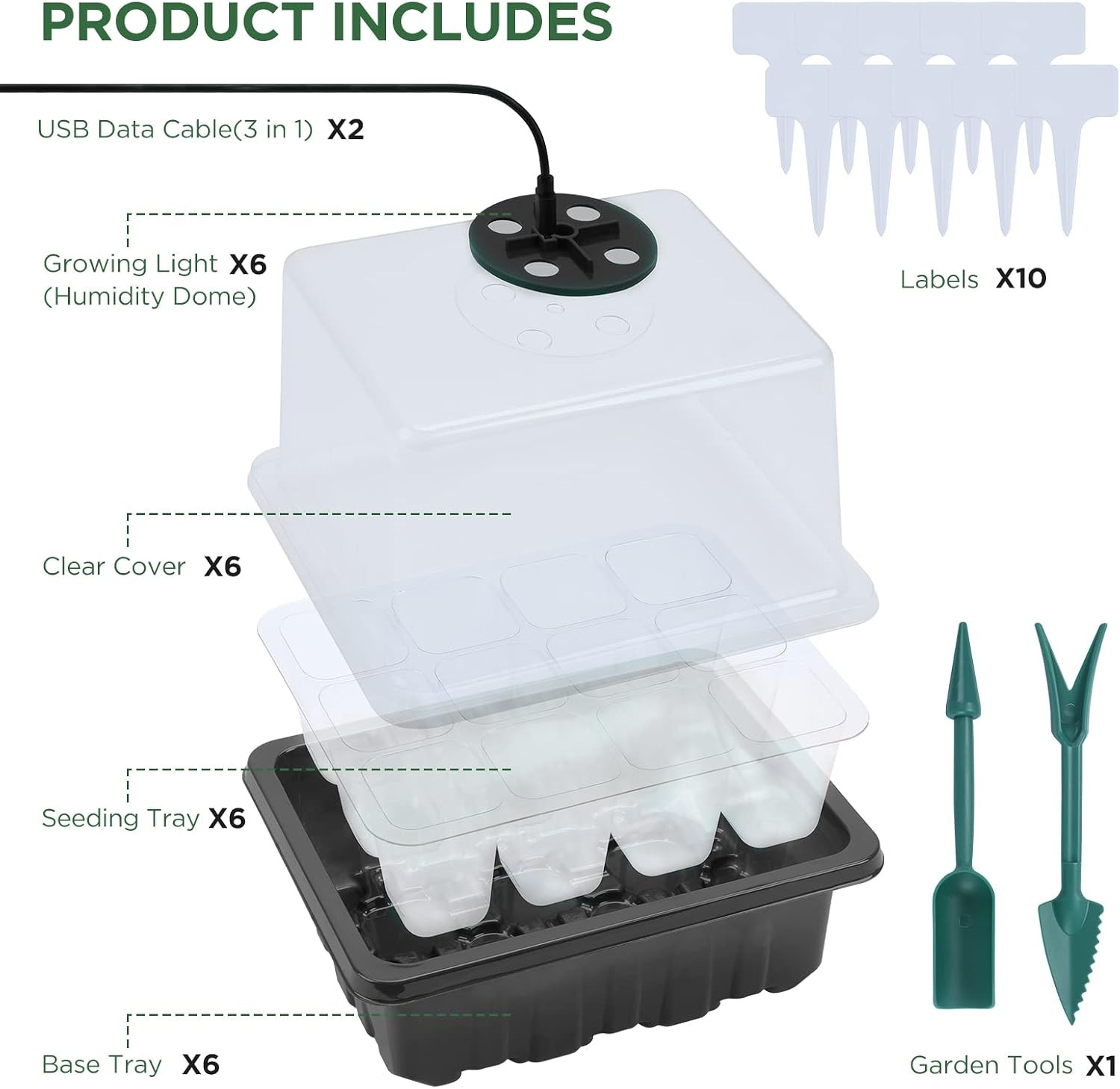 Seed Starter Tray, 6PCS Seed Starter Kit with Grow Light & Humidity Domes 3.9″
