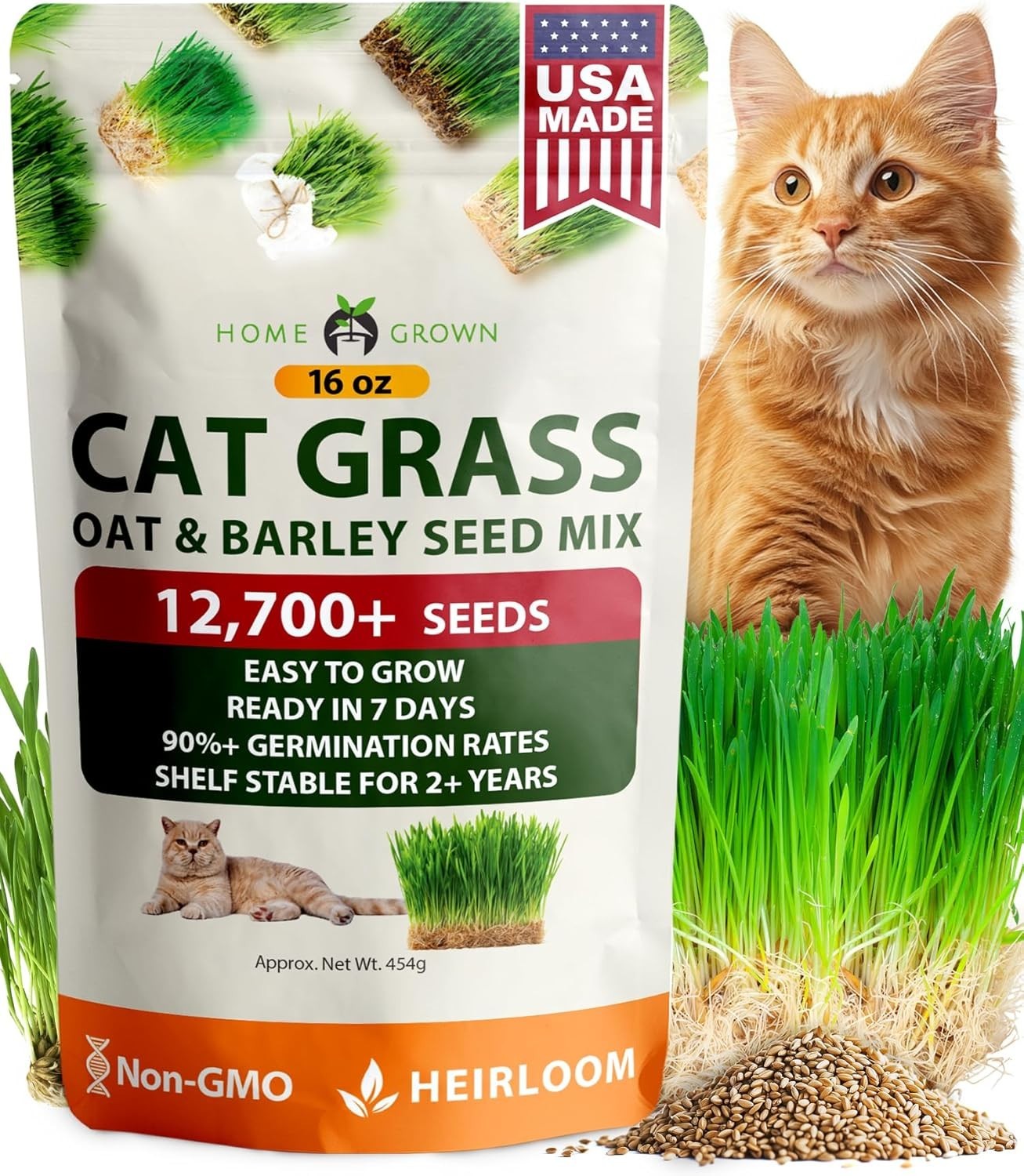 Pet-Friendly 1lb Heirloom Cat Grass – -Round Nutrition for Cats & Small Pets