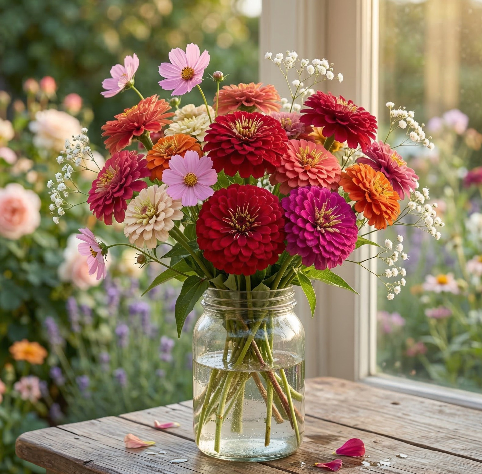 Zinnia elegans DAHLIA MIX Butterflies Hummingbirds Non-GMO 200 Seeds Heirloom!