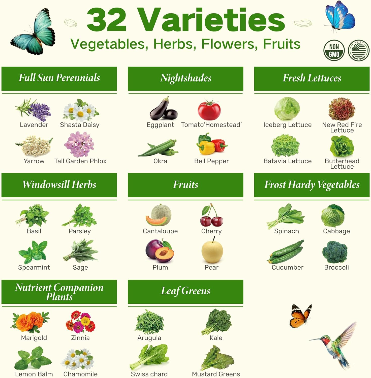 USDA Zone 8 Heirloom Seed Bank, 30,000+ Non-Gmo 32 Varieties of Heirloom Seeds f