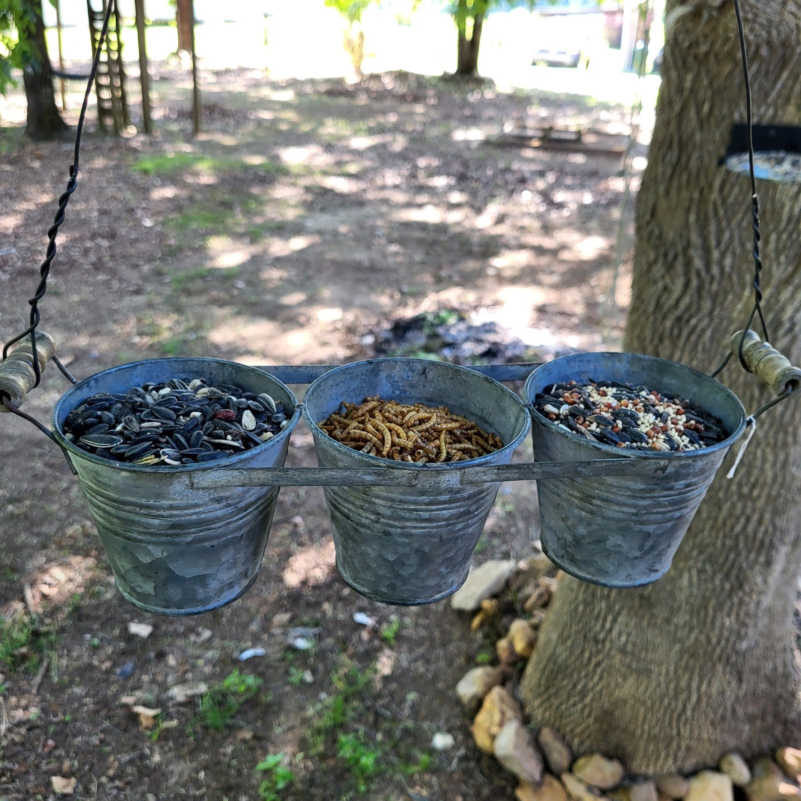Three Buckets Metal Galvanized Multi Use Outdoor Garden Decor Bird Feeder Bath