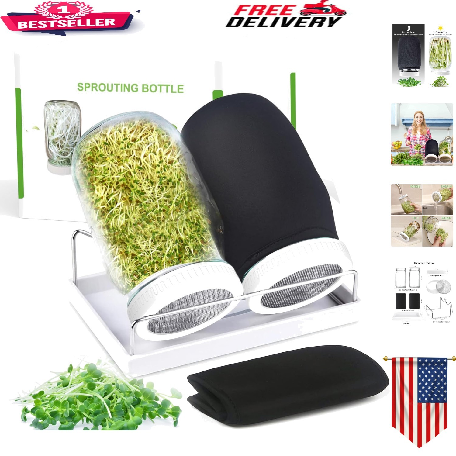 Complete Organic Sprouting Kit – 2 Wide-Mouth 32oz Jars & Durable Accessories