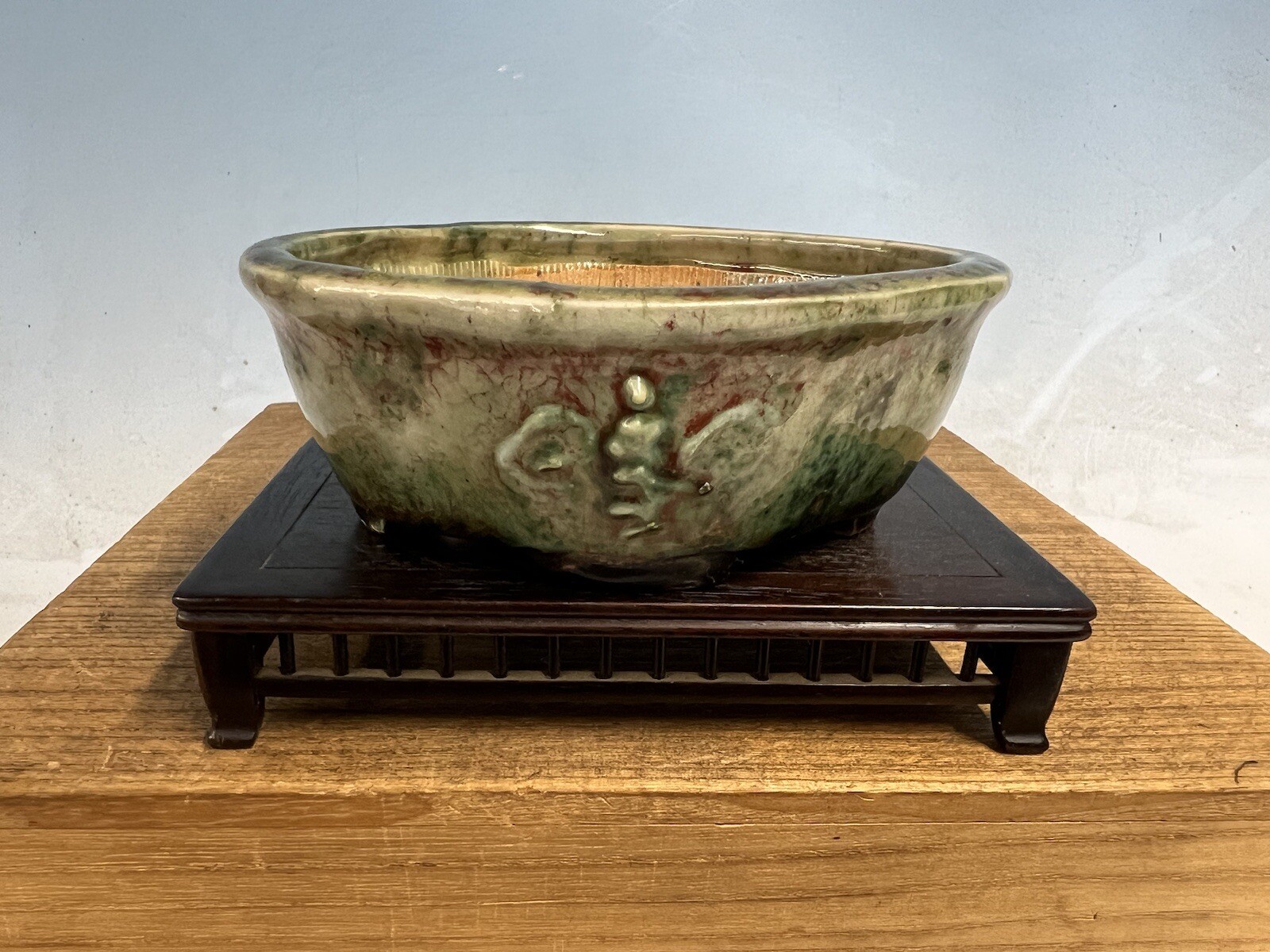 Stunning Mokko Glazed Shohin Size Bonsai Tree Pot By Heian Kosen 5 3/8”