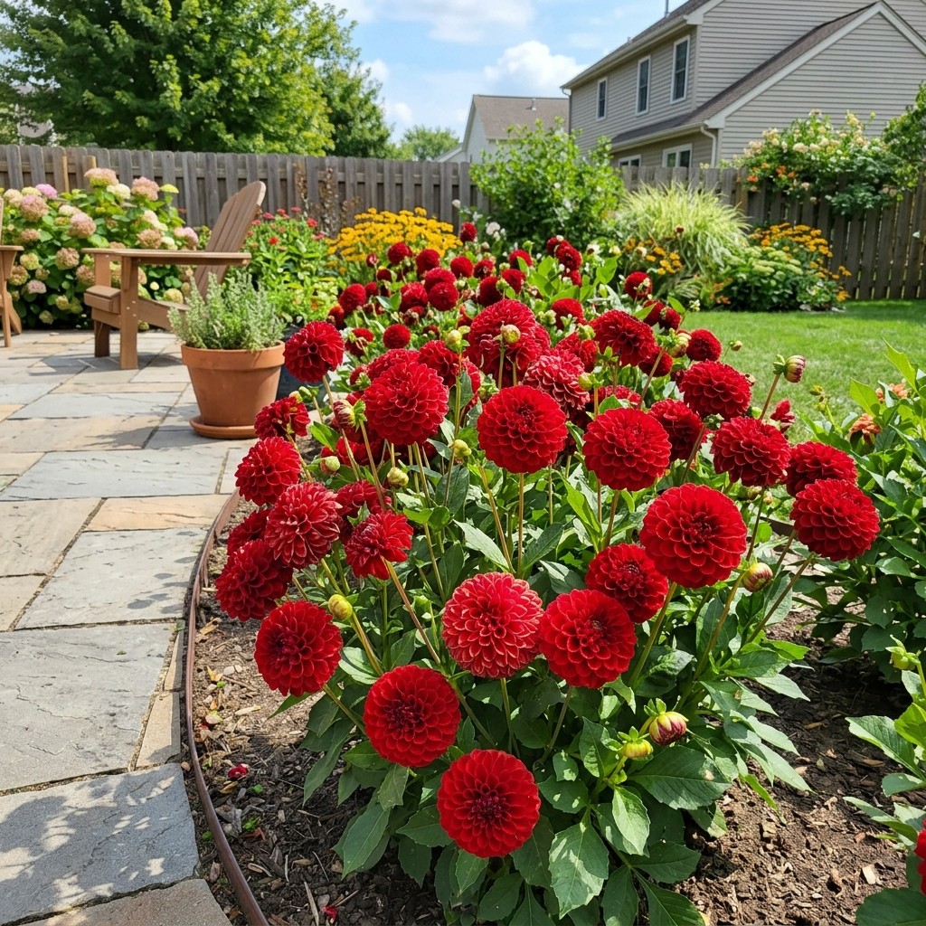 50 Pompon Red Dahlia Seeds for Home Garden – for Garden Borders, Cut Flower