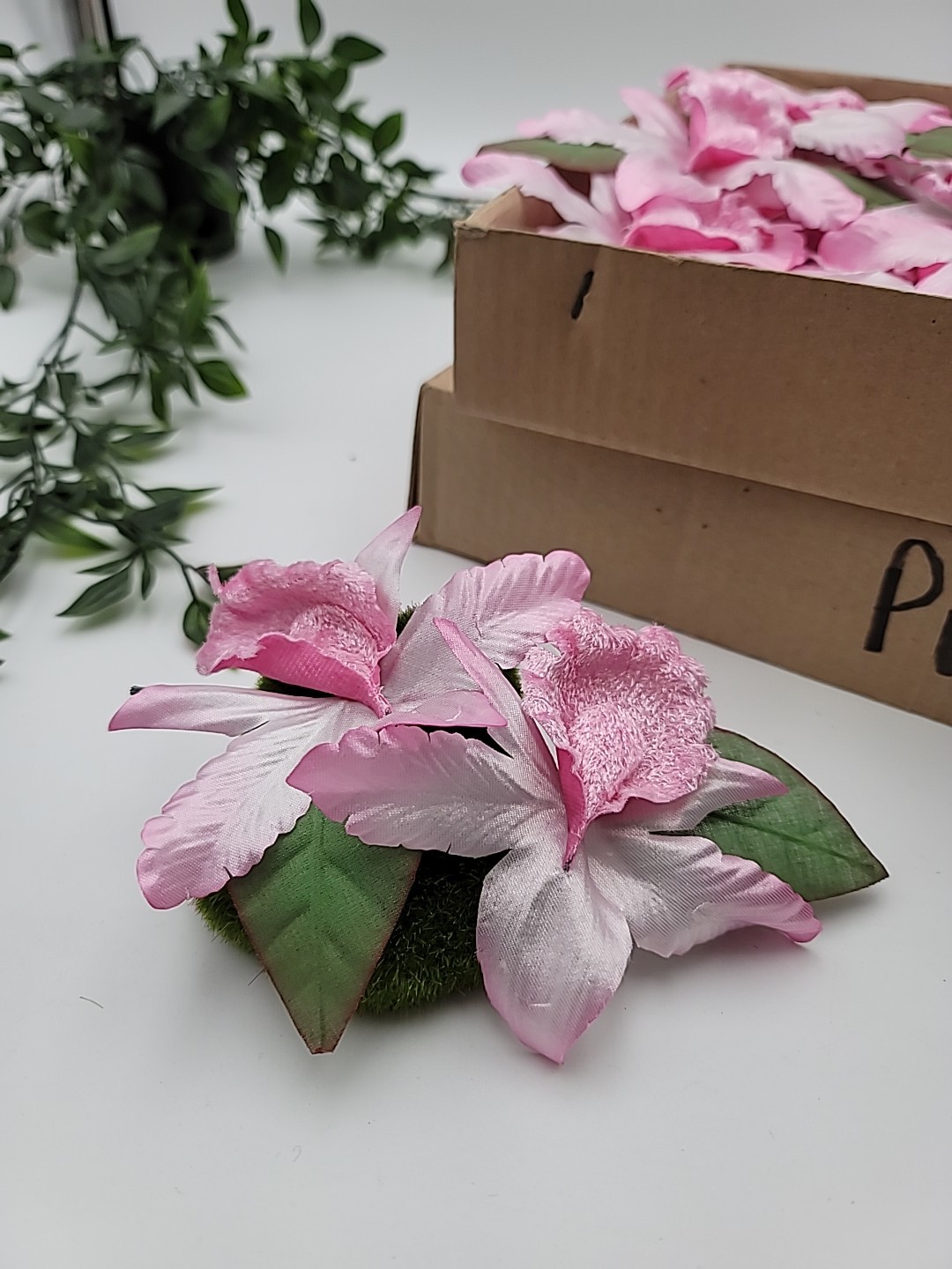 36 Double Stems Silk Flowers Pink Cattleya Laelia Orchids 8 Inches New In Box