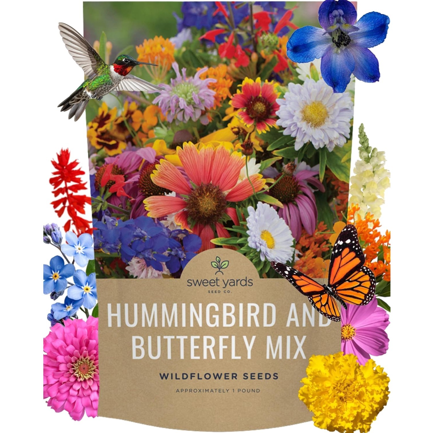 Bulk Wildflower Seeds Butterfly and Hummingbird Mix – 1 Pound Bag – Over 120,…